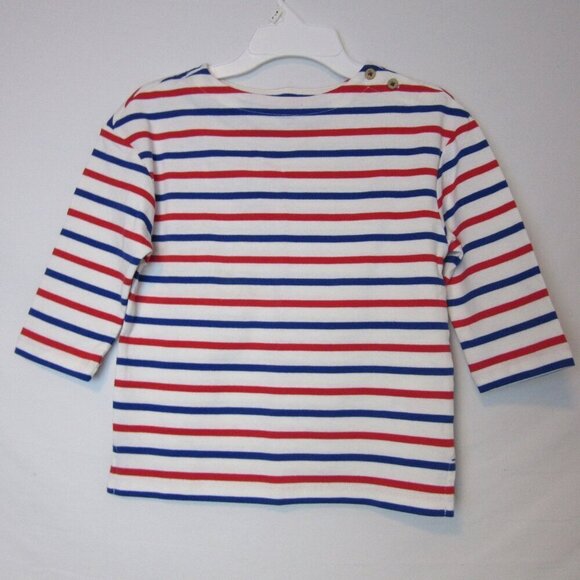 Mini Boden Shirt Kids 6 Red White Blue Stripes 3/4 Sleeve Elbow Patch - Picture 1 of 6